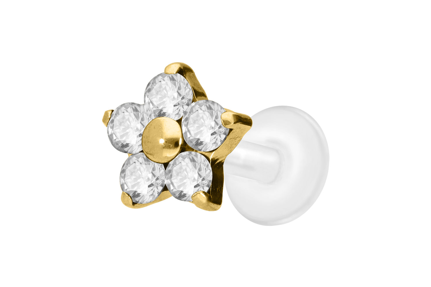 PTFE Labret mit Innengewinde + Titan-Aufsatz KRISTALLBLUME